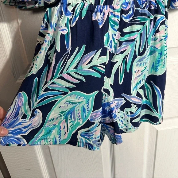 Lilly Pulitzer Calla off the shoulder romper, High Tide - Ready Set Gecko XXS - Picture 4 of 10